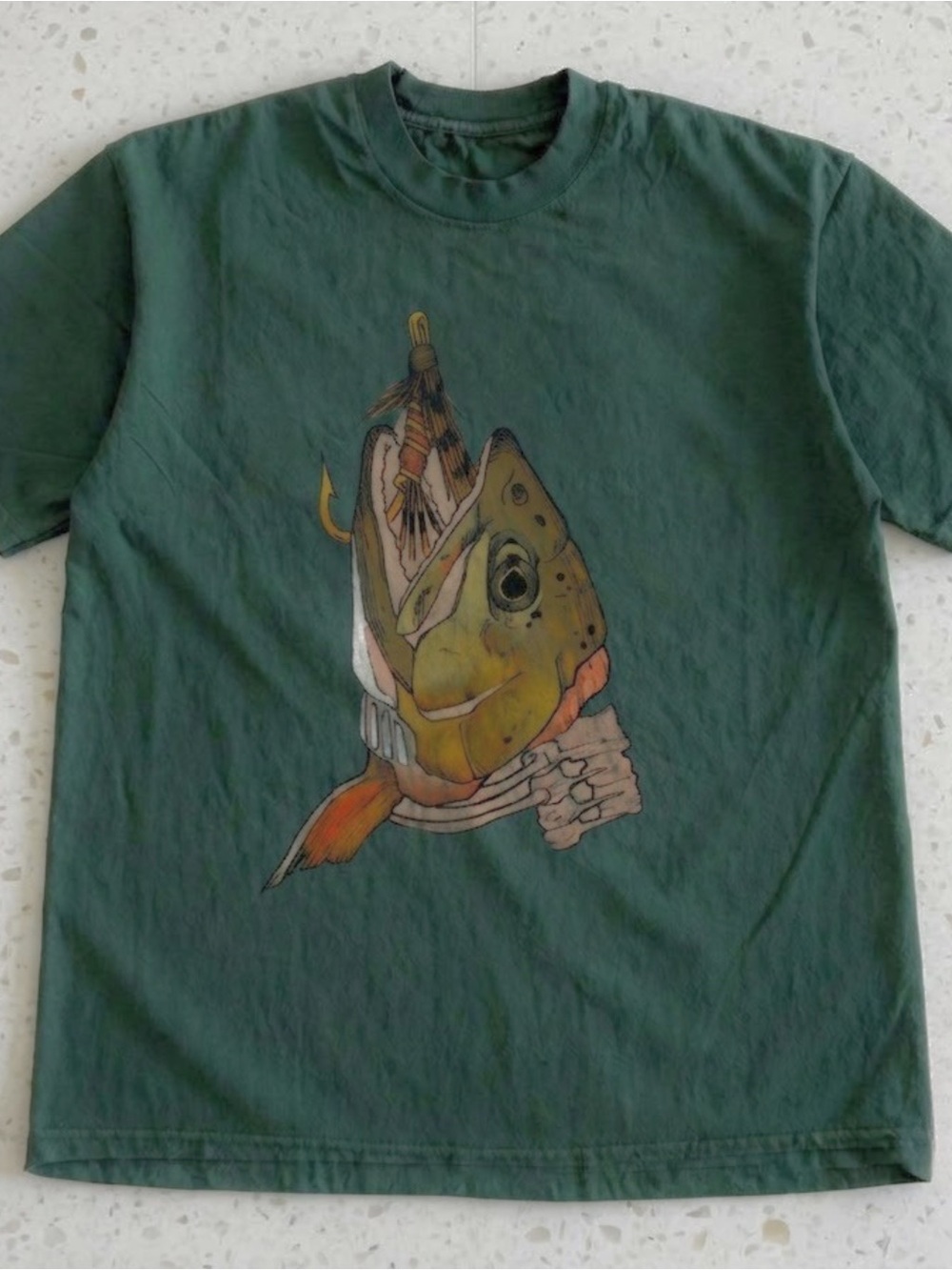 Gildan Forest Green Short-Sleeve Tee with Fish Graphic